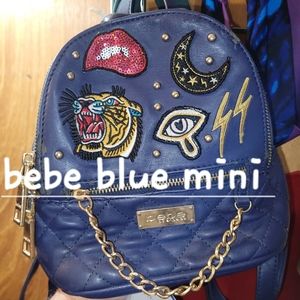 bebe Blue Mini Backpack Tiger Moon Lightning Lips Patch